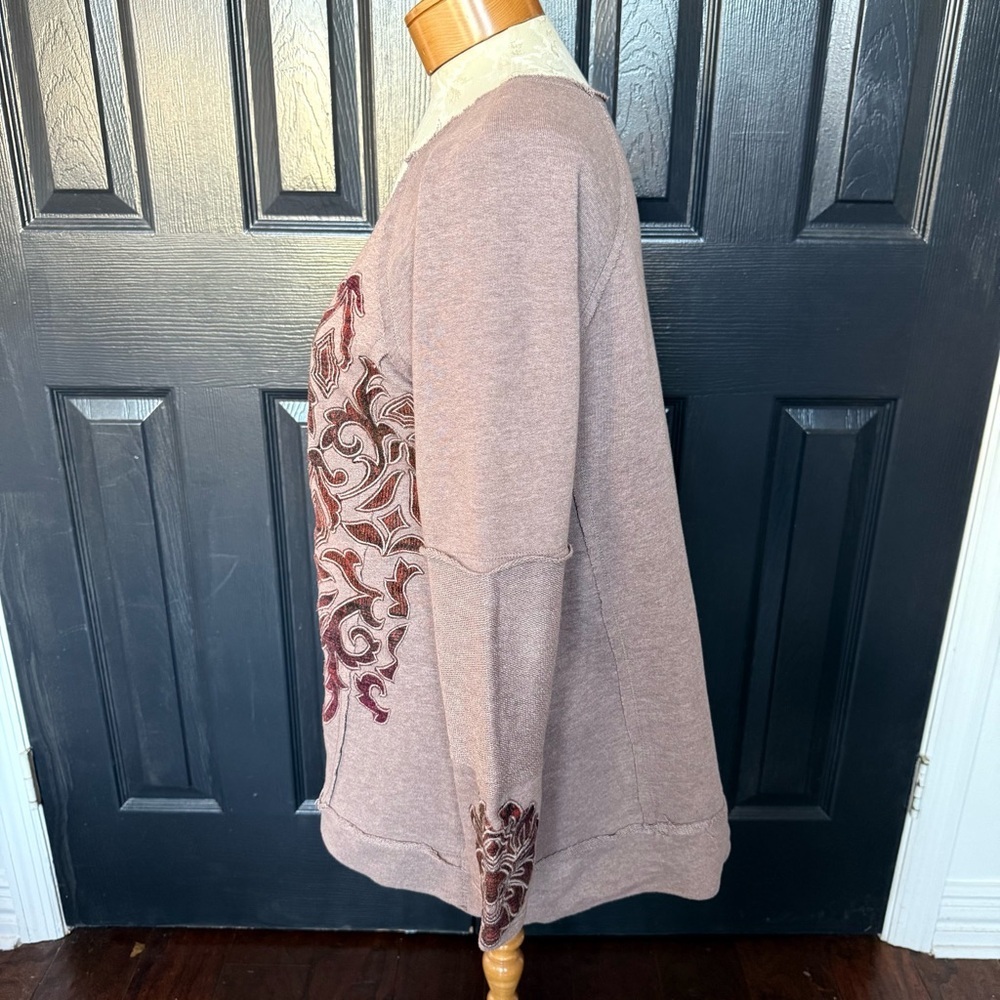 Soft Surroundings‎ Sweater Appliqué Womens Maroon Fleece Pullover L - Picture 6 of 9